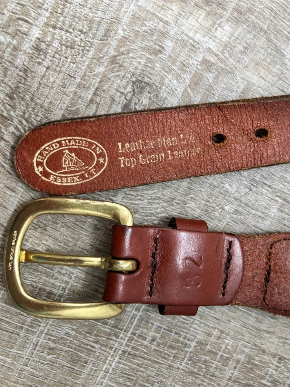 Leather Man Ltd Golf Country Club Belt Mens 32 Navy Blue Tan Leather Preppy